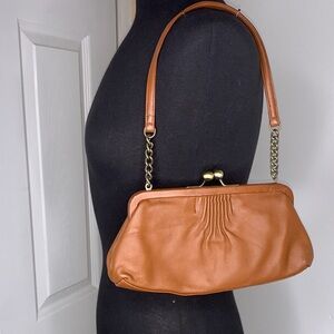 WILSON LEATHER Elegant Tan/brass Leather Women's Bag/ clutch